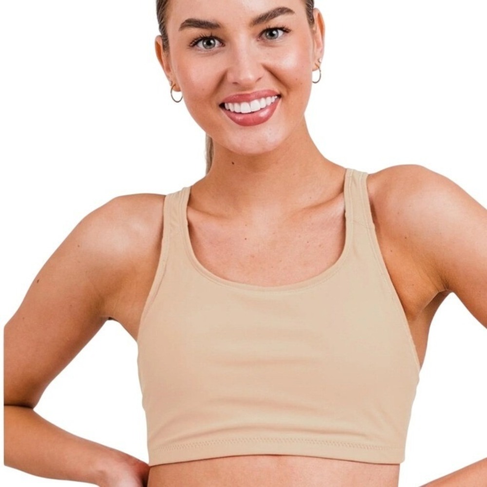 ModLi Swim Bra‎ 1X Nude Racerback Athletic Top Built-in Cups Comfort